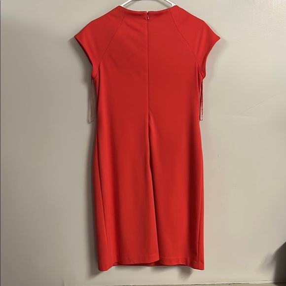 Coral Sheath Mini Dress with Mock Neck and Cap Sleeves - Picture 3 of 4